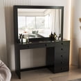 thumbnail image 3 of Boahaus Modern Vanity Desk Set, Glass Top, 7 Drawers, Large Mirror, Black Finish, for Bedroom, 3 of 8