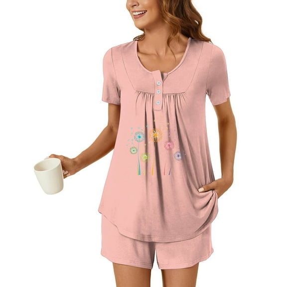 Asgosdo Womens Pajama Sets Lounge Set Short Sleeve Tops and Shorts Soft Sleepwear