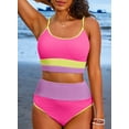 thumbnail image 3 of Eytino Women's High Waist Bikini Set Color Block Swimsuit 2025 Summer Beach Scrunch Ribbed Bathing Suit Swim Suit Swimwear Rose Red XL, 3 of 6