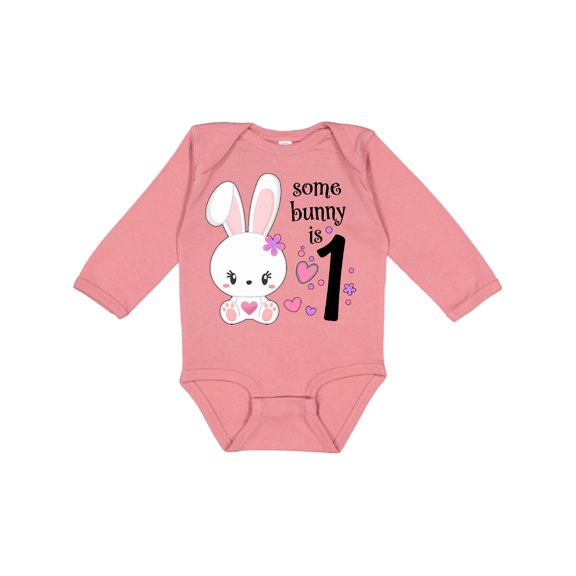 Inktastic Somebunny is One First Birthday Bunny Boys or Girls Long Sleeve Baby Bodysuit