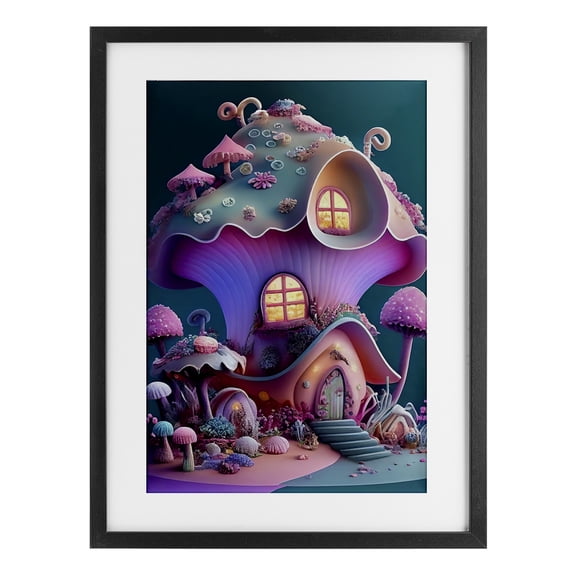 Stupell Industries Magicville Fairytale Mushroom House Black Framed Print Under Glass, design by Sasha