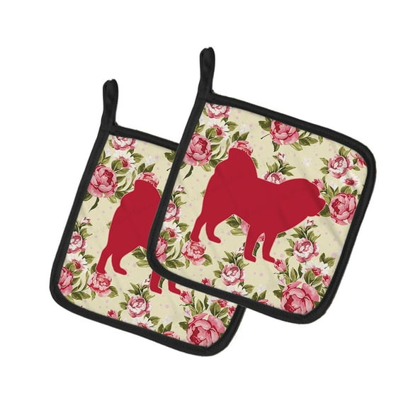 Caroline's Treasures Chow Chow Shabby Chic Yellow Roses Pair of Pot Holders