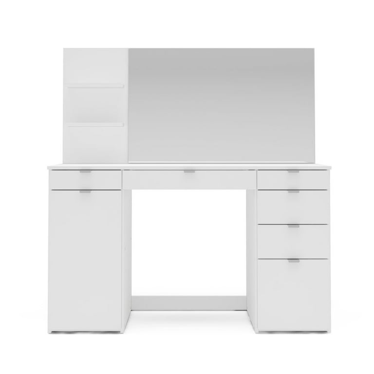 Polifurniture Amelia Modern Makeup Vanity Table with Mirror, White