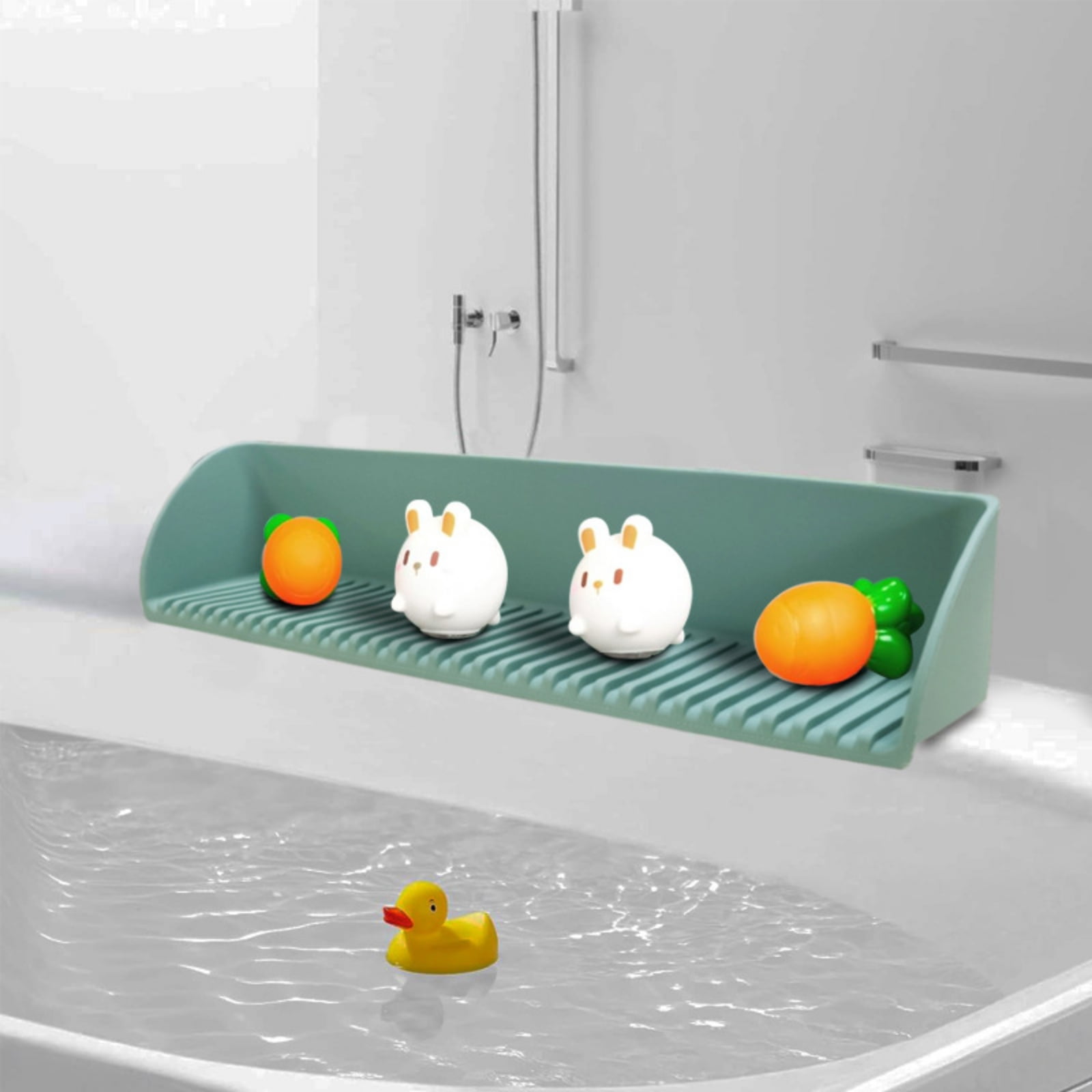Silicone Bathtub Toy Storage Rack with Strong Suction Cups - Bathroom Guard & Non-Slip Mat for Kids' Bath Toys, Organizer Basket