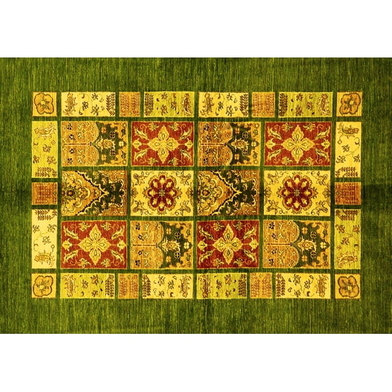 Ahgly Company Machine Washable Indoor Rectangle Abstract Yellow Modern Area Rugs, 8' x 12'