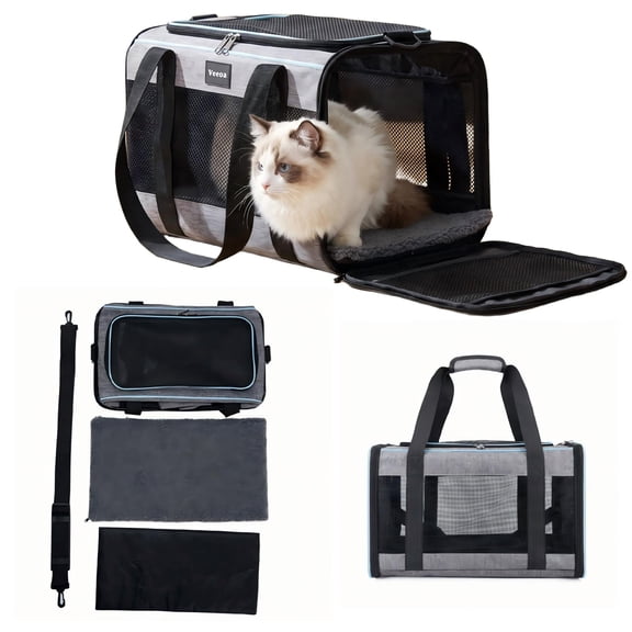 17.5"x11"x11" Soft-Sided Cat & Dog Carrier for Pets Up to 16 Lbs, Travel Pet Carrier with Fleece Bed, Mesh Ventilation, Top & Side Entry, for Small Dogs Cats Puppy – Under-Seat Airline Friendly