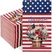 Caltero 100PCS 4th of July Paper Napkins, Independence Day Napkins, 3 Ply Disposable Paper Napkins Patriotic Party Supplies