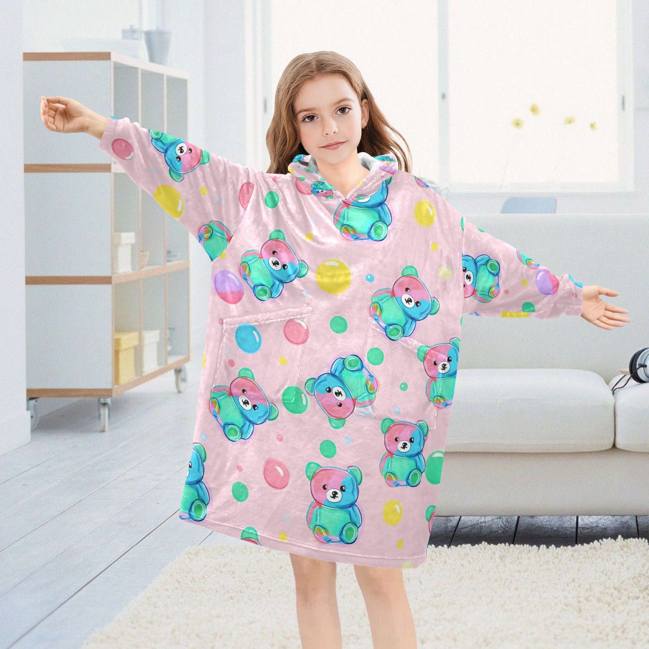 joogoo Wearable Blanket Hoodie for Cute Bears Bubbles Oversized Sherpa Hooded 3-14 YR M