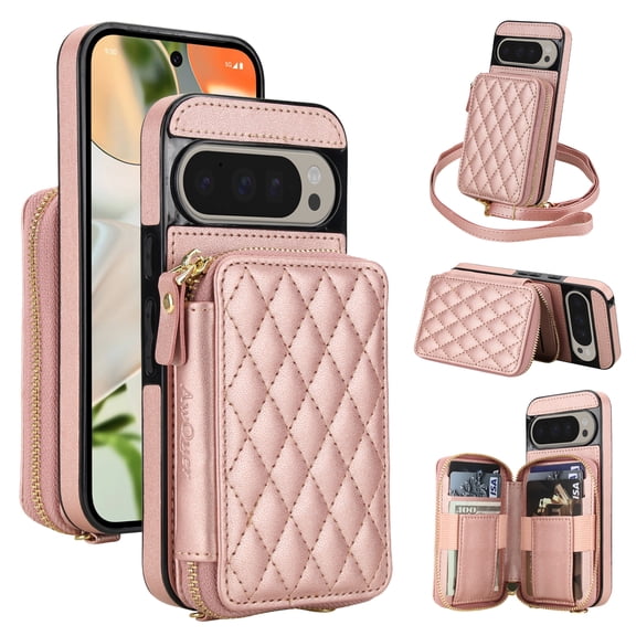 Fashion crossbody lanyard zipper wallet leather phone case for Google Pixel 9 10 Pro XL 9/9pro wrist strap cards Solt cover