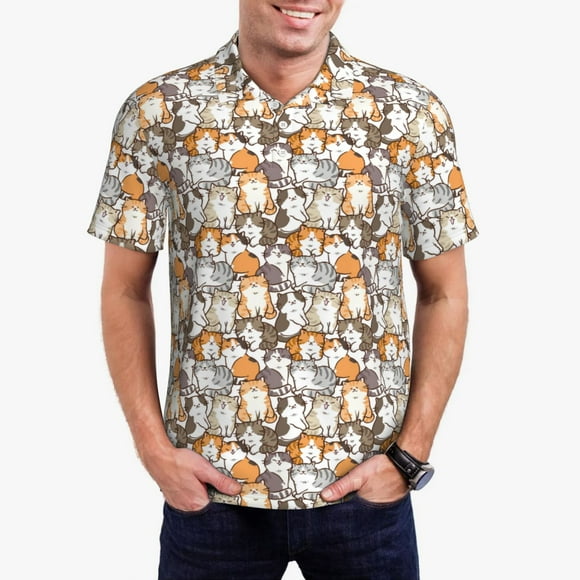 Kdxio Cartoon Cat 1 Print Men's Short Sleeve Polo Shirt, Golf Shirts for Men, Business Casual Polos-X-Large
