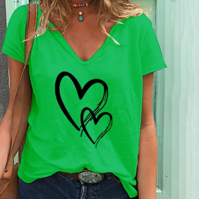 T-Shirt Décontracté Mode Femme Col en V Ample Imprimé Manches Courtes Espace Manches Longues Superposition T-Shirts de Randonnée pour Femmes Chemises Décontractées pour Femmes Grandes Rayées Manches Longues