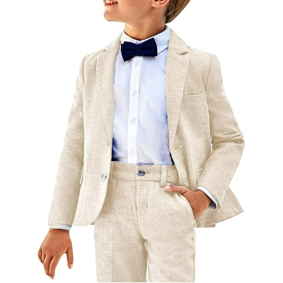 Lycody 2pcs Boys' Linen Suits for Teen and Kids Regular Fit Linen Suits Sets for Beach Wedding Kids Suit Formal Jacket Pants Outfit