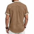 thumbnail image 5 of Timoontee Man Solid Color Casual Short Sleeved Half-buttoned Open And Close Vintage Standing Collar Top Brown S, 5 of 9
