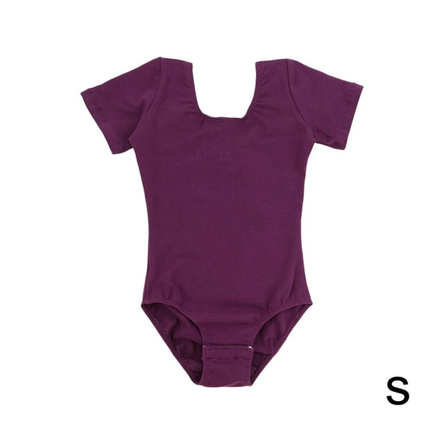 kurtrusly Tenue de Danse Ballet Extensible pour Enfants Combinaison Classique Col Rond Costume de Danse Doux Justaucorps Violet P