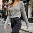 thumbnail image 6 of Women’s Fitted V-Neck Ribbed Knit Sweater, Long Sleeve Pullover Top, Sizes S-XL, 6 of 7