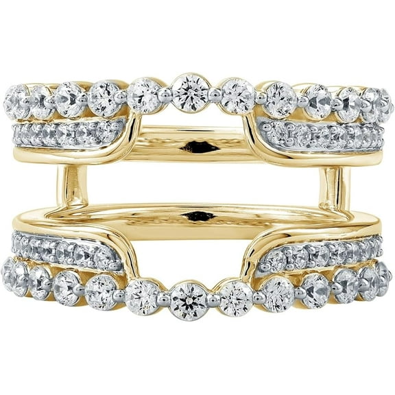 Divine Creation 925 Sterling Silver 1.78 Ct Round Cut White Diamond Engagement Wedding Enhancer Wrap Guard Ring 14K Yellow Gold Plated For Women's -7