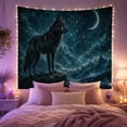 thumbnail image 2 of Black Wolf on a Peak under a Crescent Moon, Mystical Celestial for Astronomy Fans, Mountain Night Art, Housewarming Gift, Tapestry Wall Hanging for Bedroom and Studio, 2 of 7