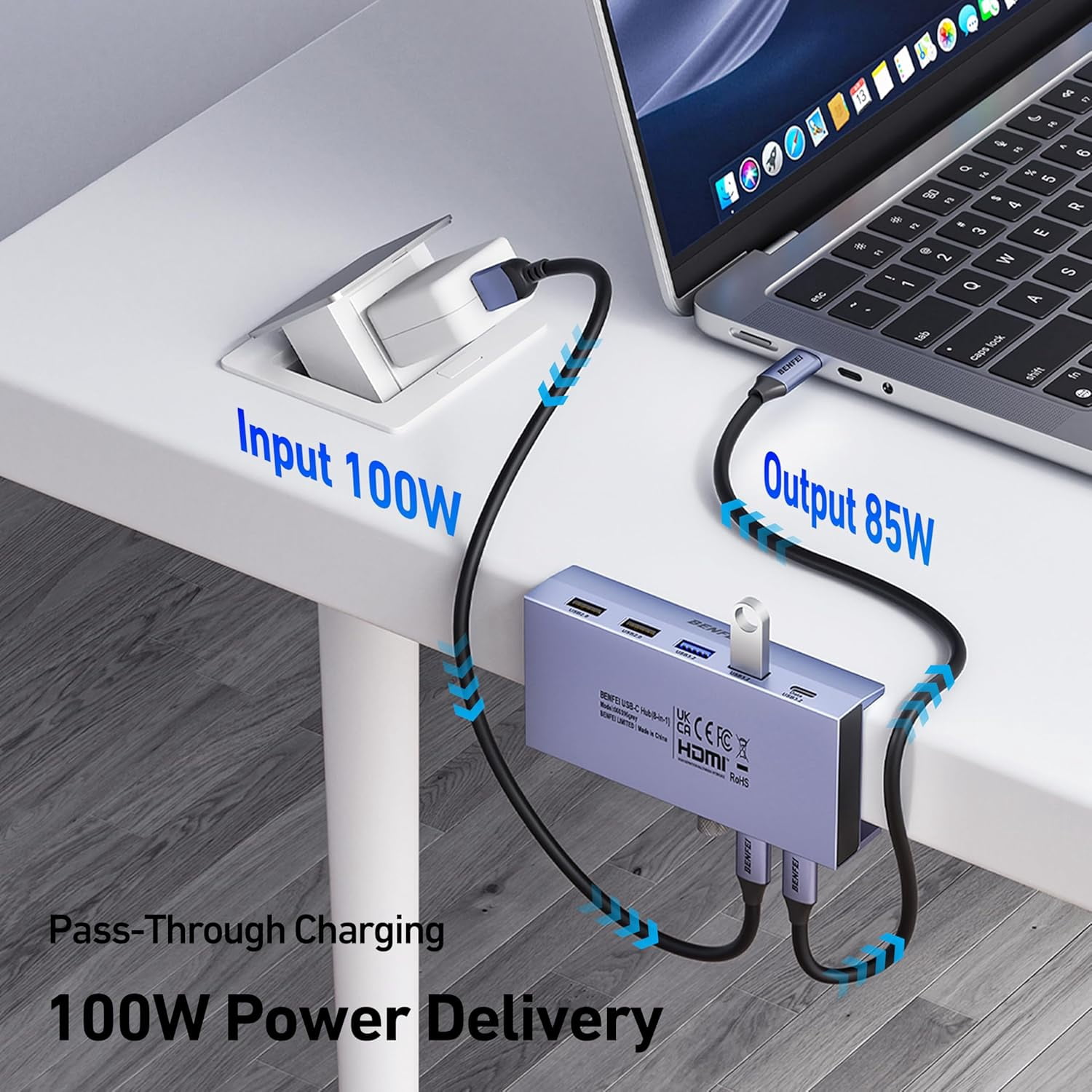 BENFEI 8-in-1 USB C Hub with Secure Clamp – Features 4K@60Hz HDMI, Gigabit Ethernet, 100W PD, 10Gbps 1x USB-C, 2 x USB-A 3.2, 2 x USB-A 2.0 Compatible with MacBook, iPad Pro, iMac, S23, XPS17