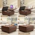thumbnail image 5 of 32 Inch Large Storage Ottoman with Lift Top, Square PU Leather Coffee Table with Button Tufted and Wooden Legs, Oversized Storage Footstool for Living Room, Brown, 5 of 6