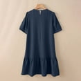 thumbnail image 3 of Lenpel Dresses for Women Trendy Button Crew Neck Short Sleeve Knee Length Midi Dresses Casual Loose Ruffle Hem T Shirt Dresses, 3 of 6