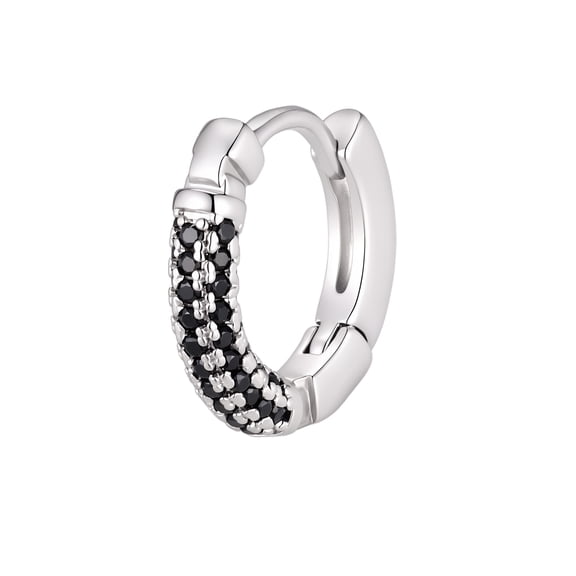 VNOX Single Hoop Earring for Men Black CZ Silver Tone Punk Design Daily Jewelry, 3mm Wide, 1 Piece