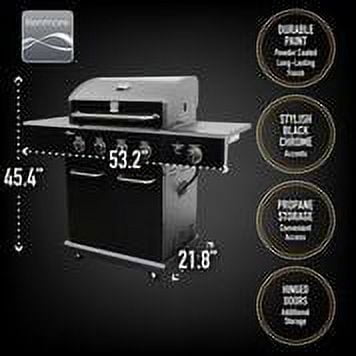 Kenmore 4-Burner Propane Gas Grill with Searing Side Burner in Black with Black Chrome Accent