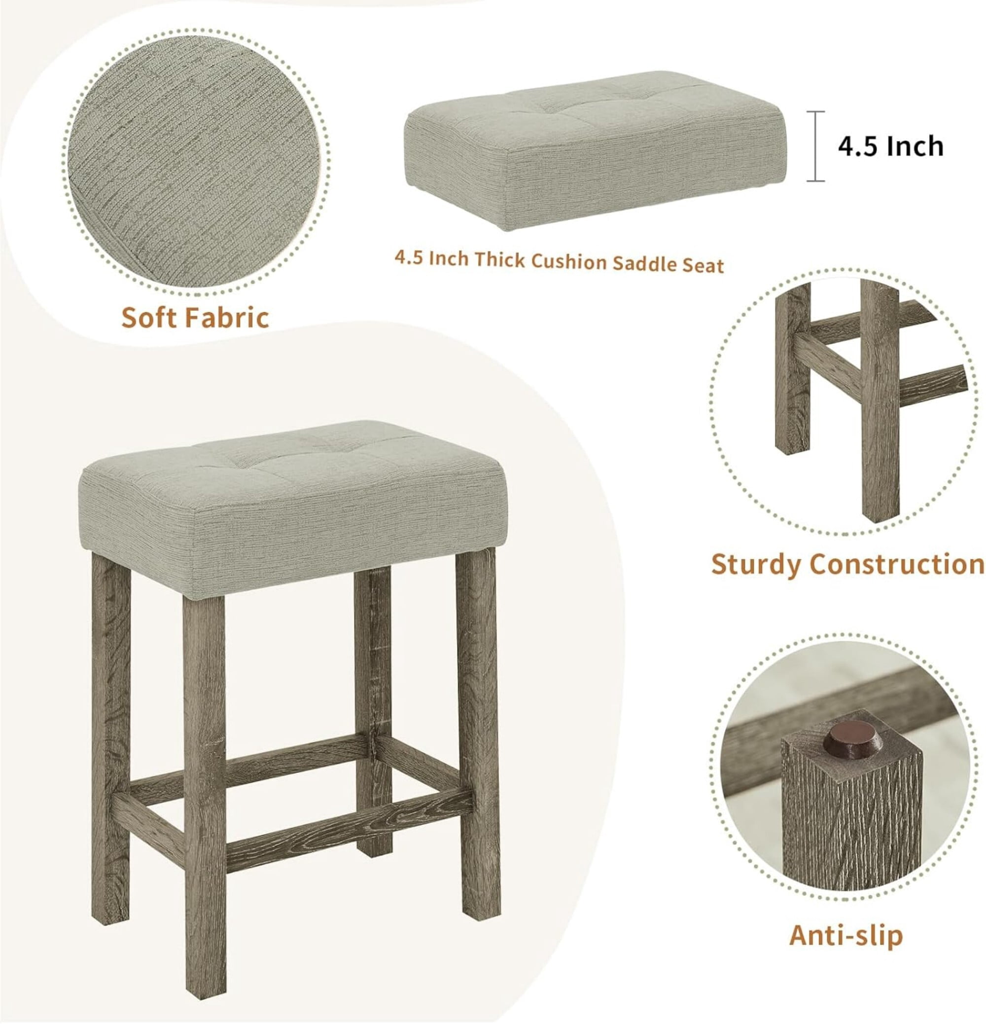 AENKYO 4-Piece Bar Table Set with Charging Station, 59" Counter Height Table and 3 Upholstered Stools for Small Space, Brown