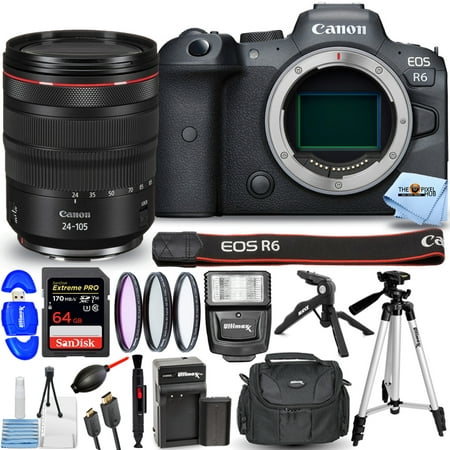 Image of Canon EOS R6 Mirrorless Camera with 24-105mm f/4 Lens - 14PC Accessory Bundle
