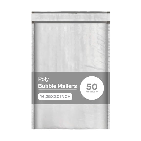 PSBM Poly Bubble Mailers #7 14.25" x 20" 50 Pcs Self Adhesive White/Grey Padded Envelopes Water Resistant for Mailing