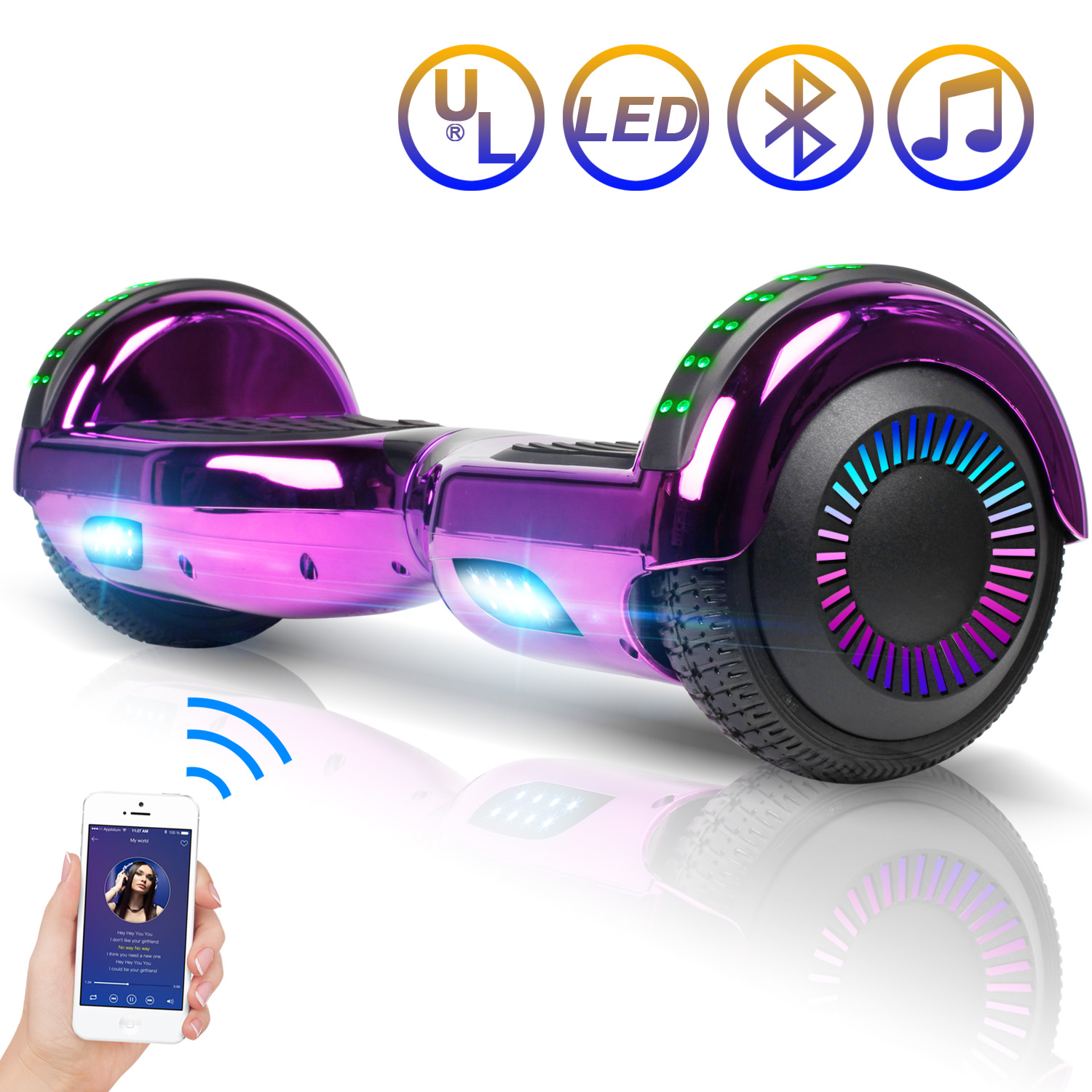 6.5/" LED Hoverboard Electric Self Balancing Bluetooth Scooter No Bag Purple