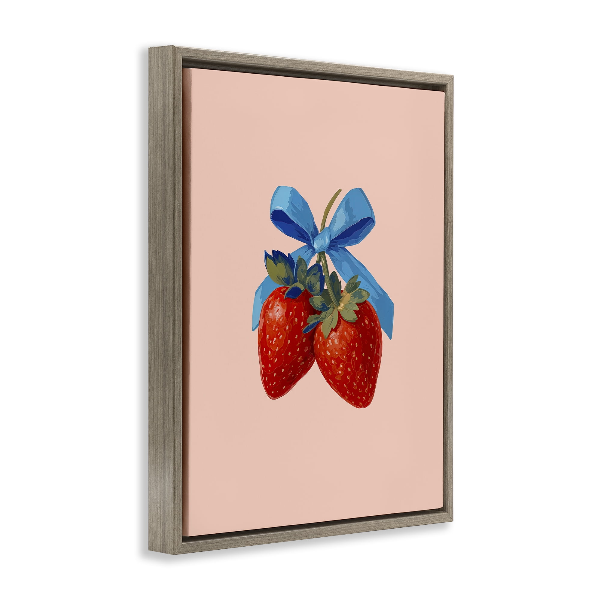 Stupell Industries Strawberry Pair with Blue Bow Brown Framed Floater Canvas Wall Art, design by Imagine It Images
