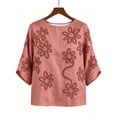 thumbnail image 5 of Summer Tops for Women 100% Cotton Fashion Casual Embroidery Round Neck 3/4 Sleeve Spring Blouse Tops, 5 of 6