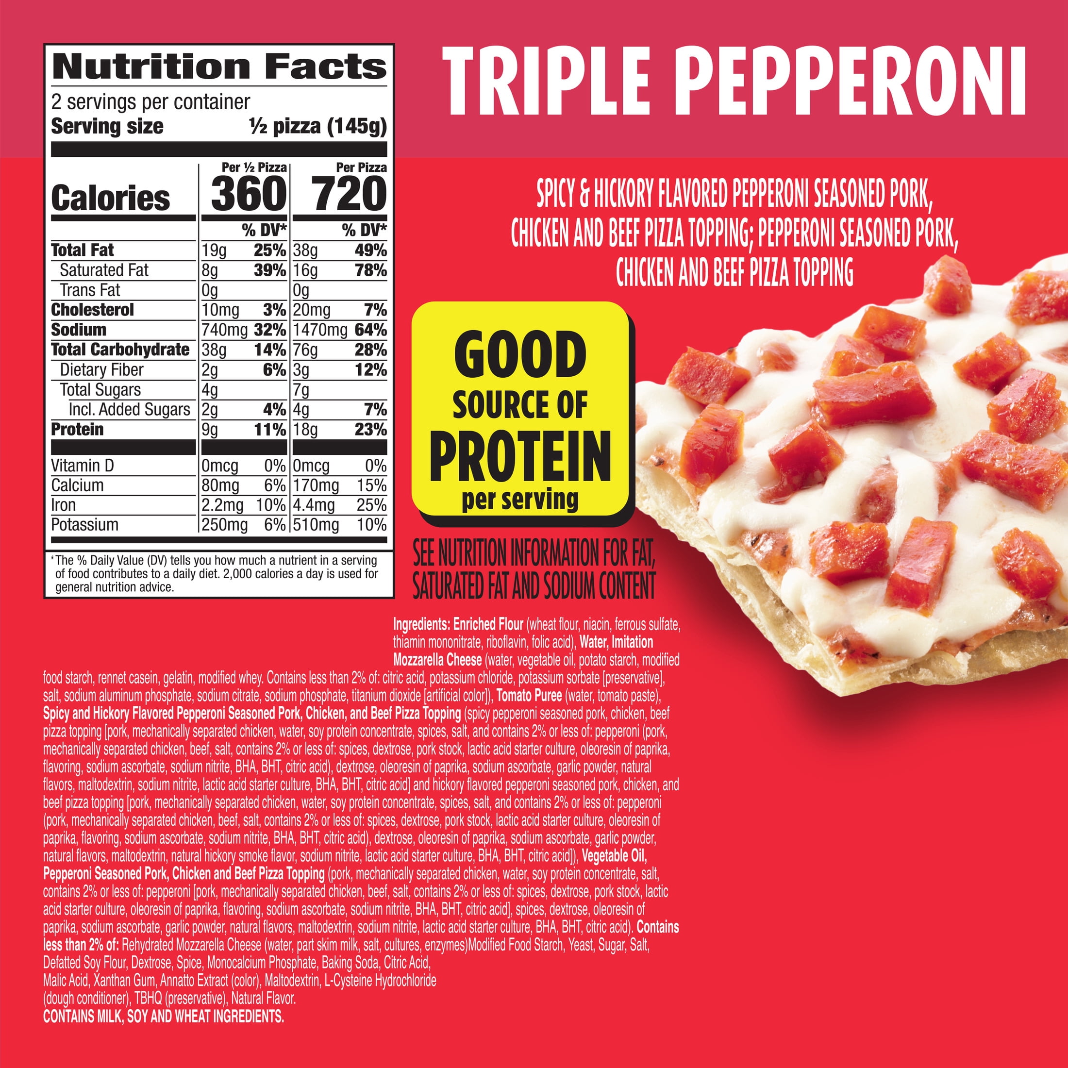 Totino's Party Pizza, Triple Pepperoni, Frozen Pizza, Frozen Snacks, 10.2 oz