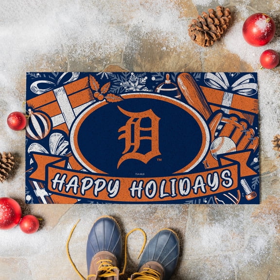 Detroit Tigers 28" x 16" Happy Holidays Christmas Turf Door Mat