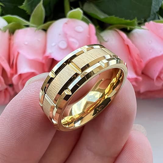 Anillos de tungsteno dorado de 8mm para hombre y mujer anillos de boda de compromiso joyeria de moda ajuste comodo cepillado mate JAMW Sencillez Walmart en linea