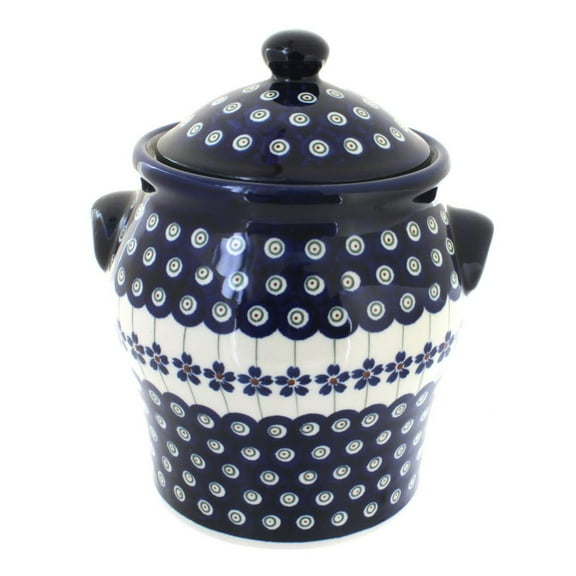 Blue Rose Polish Pottery Flowering Peacock Large Canister