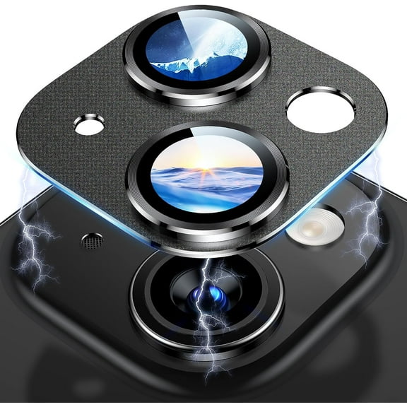 for iPhone 15/iPhone 15 Plus Camera Lens Protector, [Not Easy to Break][Strong Adsorption][Case-Friendly] Metal Tempered Glass Rear Camera Screen Cover - Black