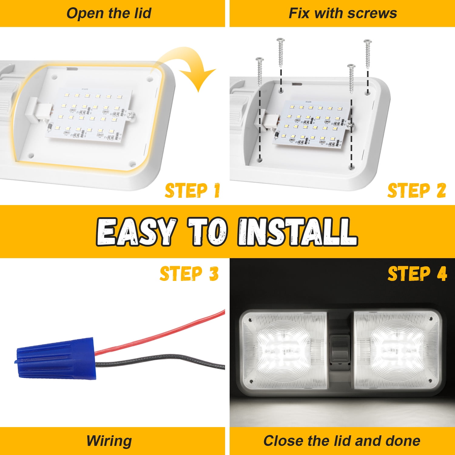 KOJEM 5PCS RV Ceiling Double Dome Lights 12v Ceiling Fixture RV Interior Led Ceiling Light Boat Camper Trailer Natural White 4000-4500K