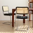 thumbnail image 6 of Set of 2 Black Faux Leather Rattan Dining Chairs with Chrome Legs, 6 of 10