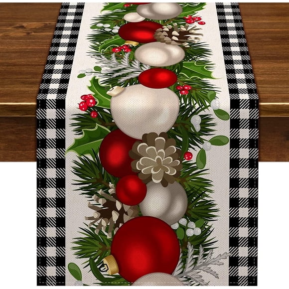 Black and White Gingham Christmas Table Runner 108 Inches Long Buffalo Check Plaid Xmas Decoration Holiday Home Kitchen Decor