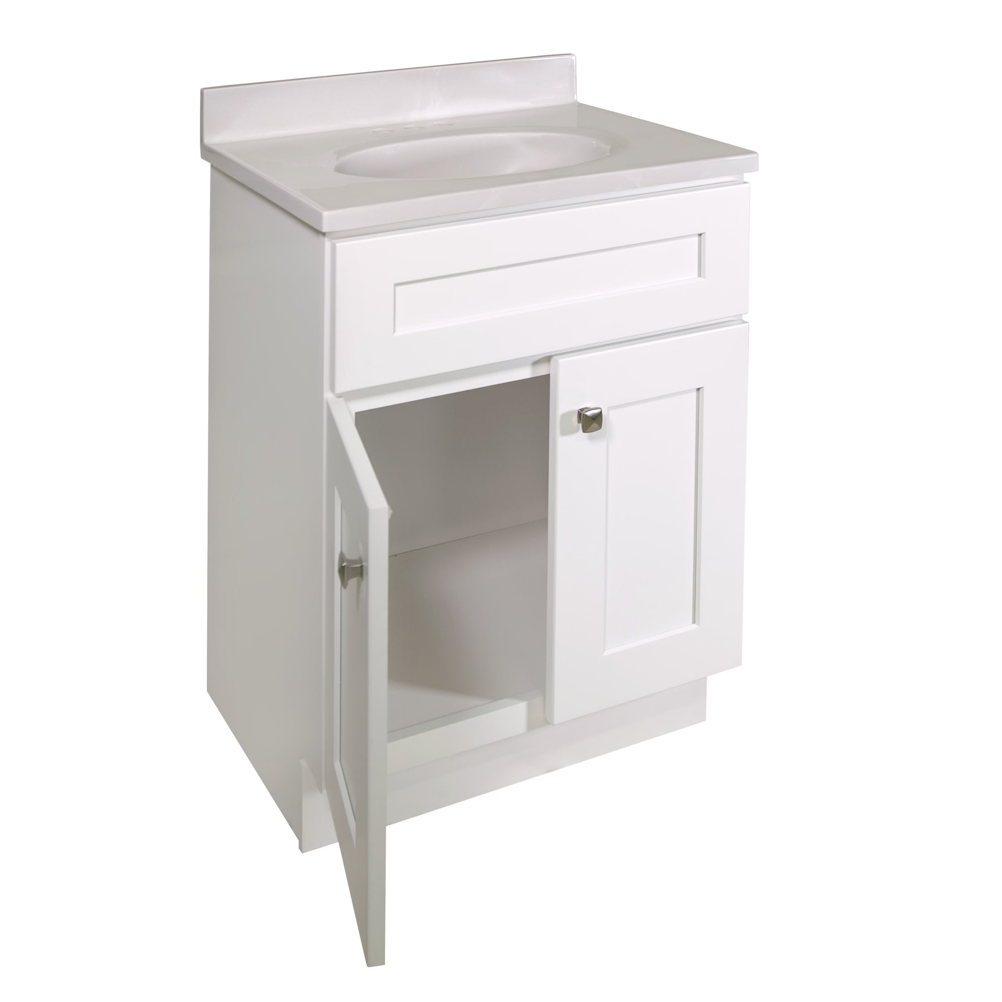Design House Brookings 25" x 19" Ready to Assemble Shaker 2-Door Bath Vanity with Cultured Marble 4" Centerset Top, White/Ivory Swirl