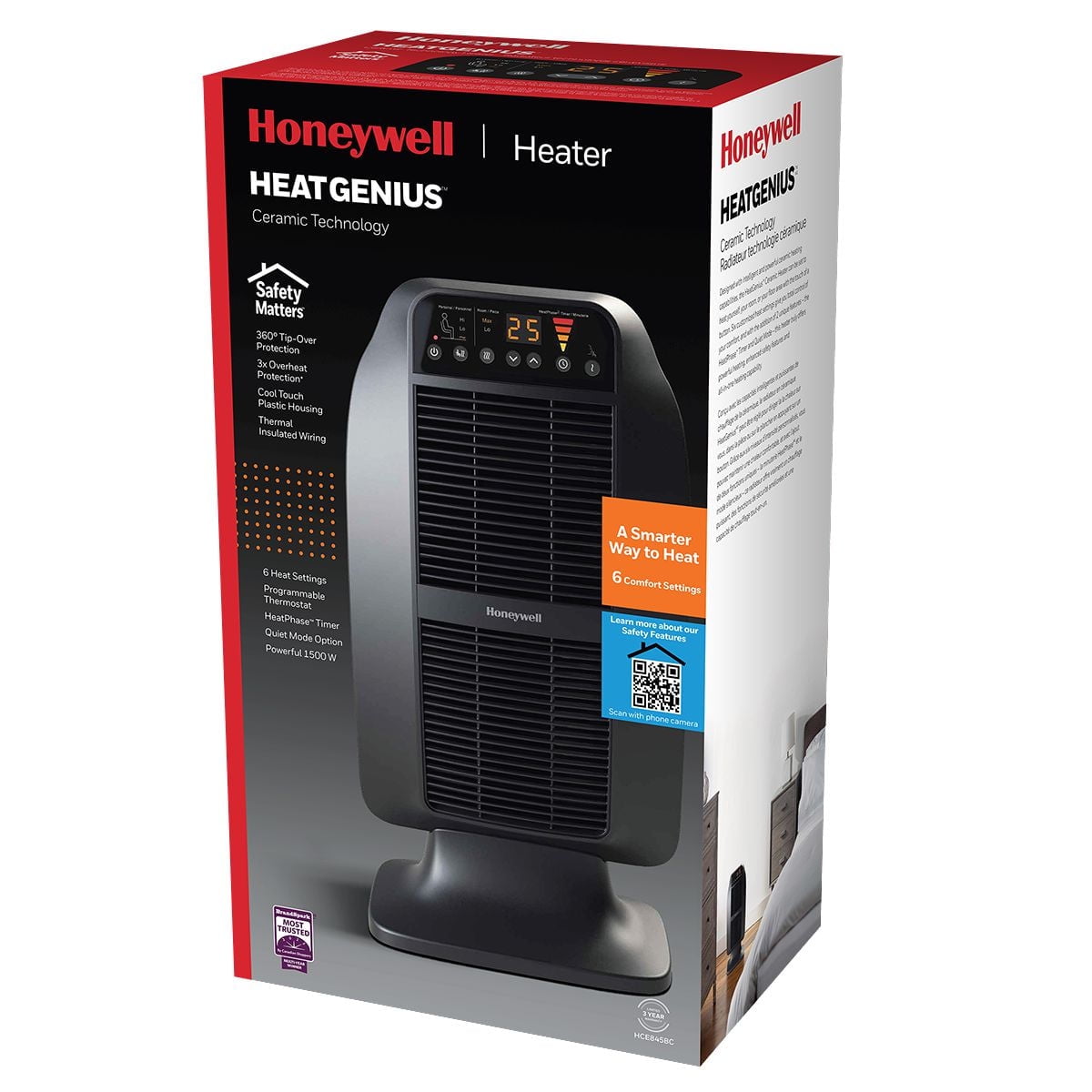 Honeywell HCE845BC HeatGenius™ Chaufferette en céramique à deux zones Façon plus futée de chauffer