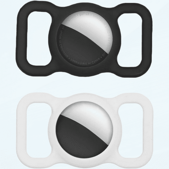 Airtag Dog Collar Holder(2 Pack) for Apple Airtags Anti-Lost Air Tag Holder Case Compatible with Cat Dog Collars (2xBlack) (Black&White)