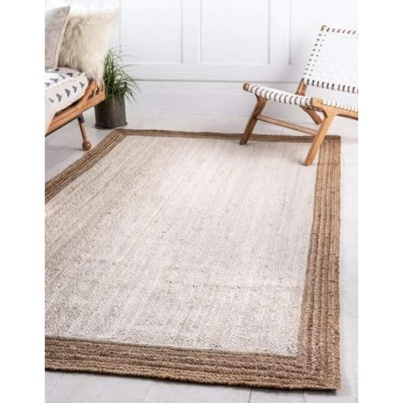 Handmade Hand Woven Braided Jute Natural Fibers Rug Bohemian Hand Braided Eco Friendly Rugs for Bedroom Kitchen Living Room Farmhouse(Natural White,4' Square)