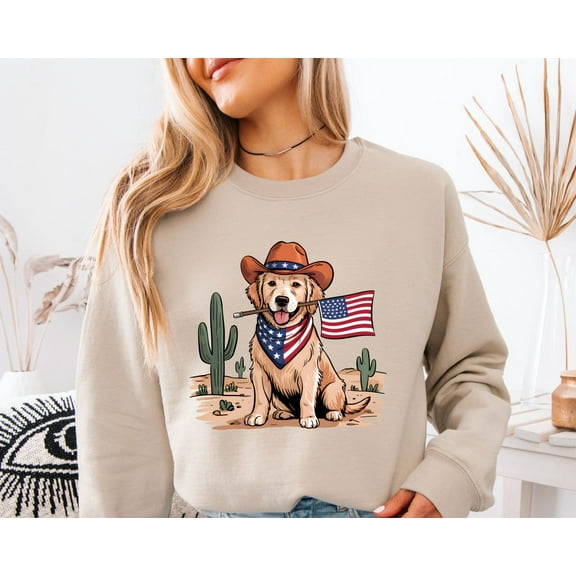Velto Golden Retriever USA Flag Sweatshirt, Usa Flag Dog Sweater ,Patriotic Dog Owner Crewneck, Dog Mom Gift, Dog ,Golden Retriever Sweater All Size S-5XL