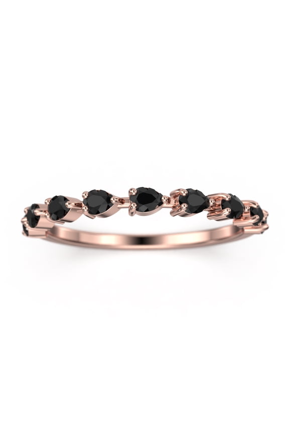 0.36ct Black Diamond Moissanite Guideline 18K Rose Gold Over Silver Wedding Band
