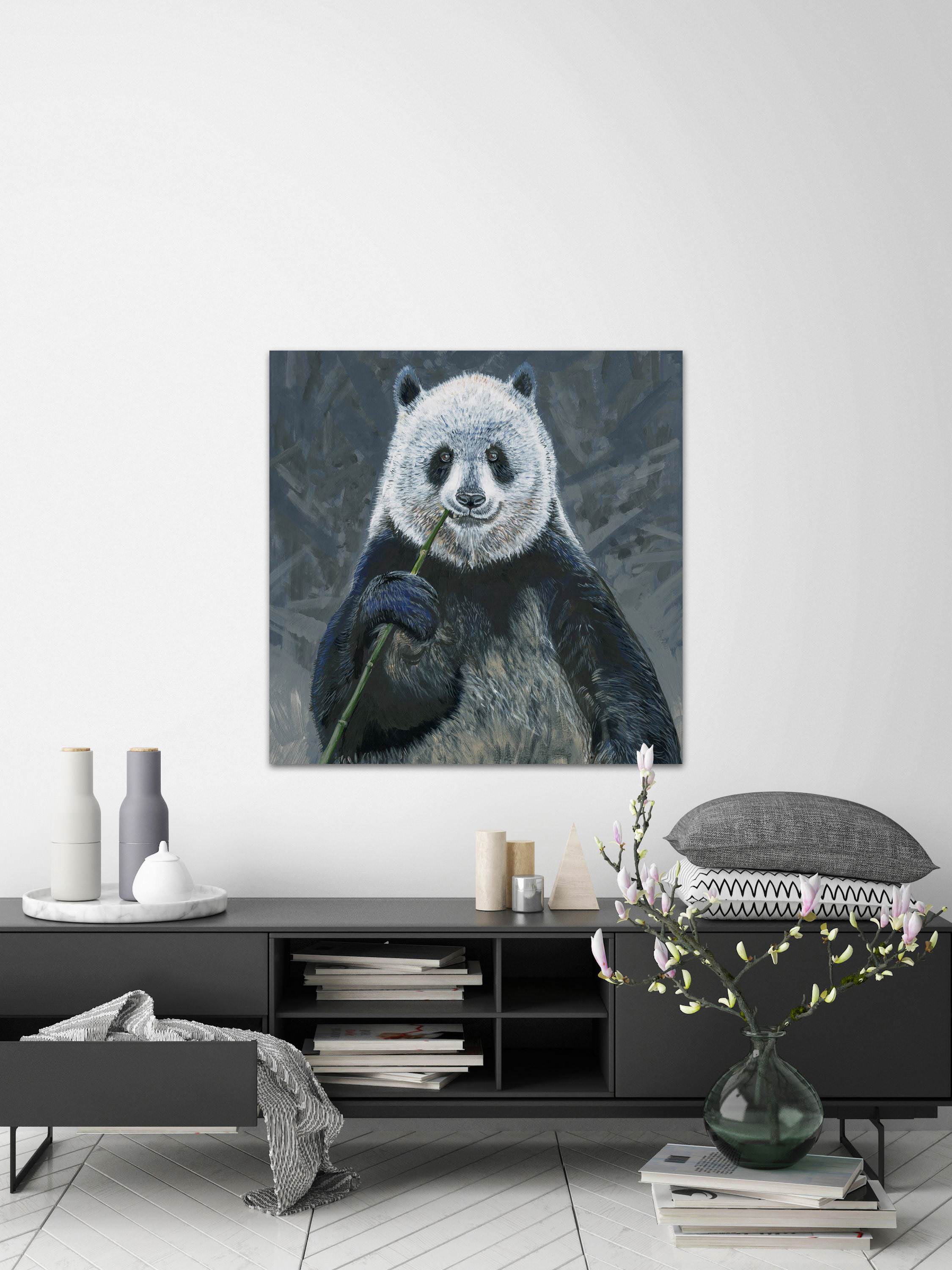 Panda with Bamboo Painting Print on Wrapped Canvas