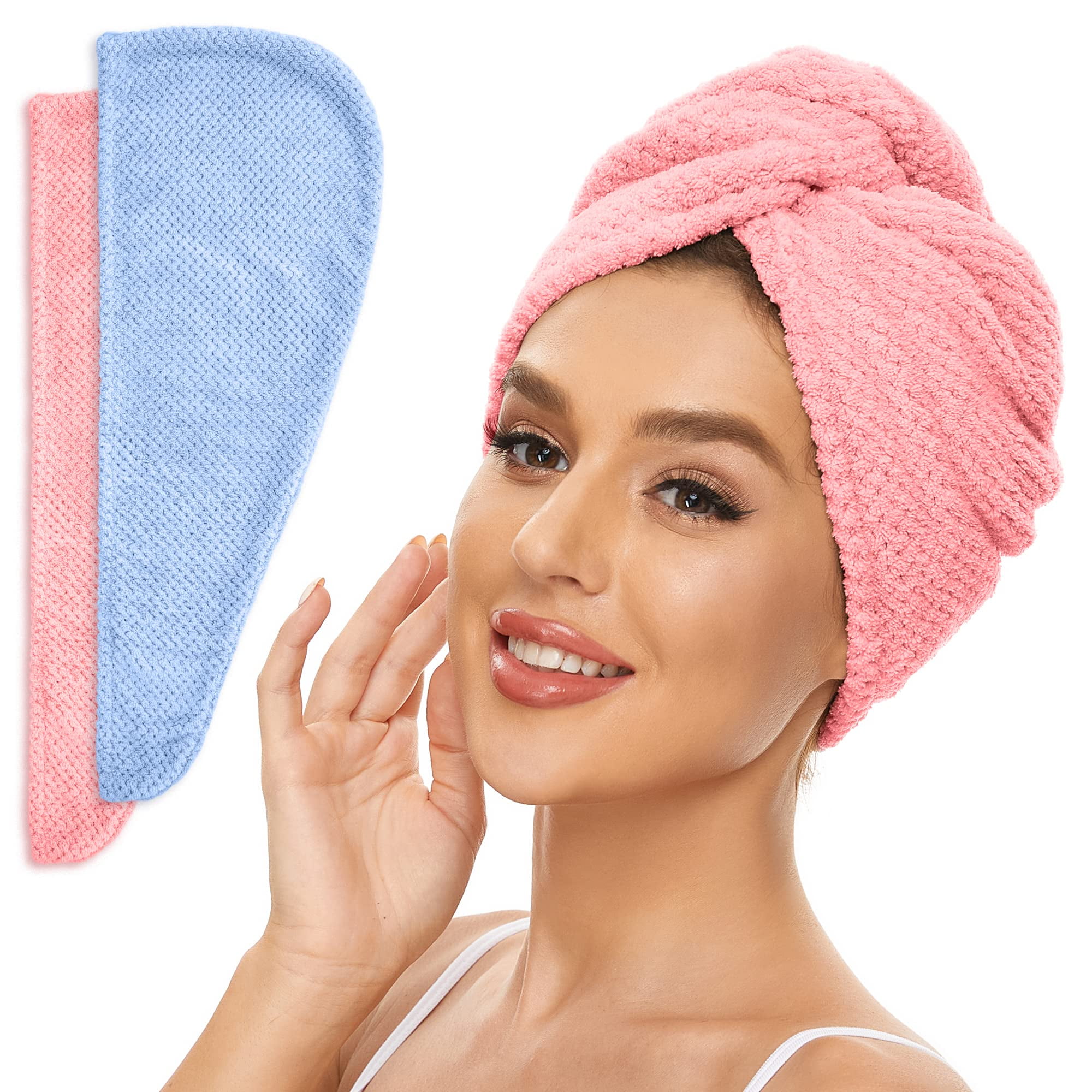 Microfiber Hair Towel for All Hair Style, 2 Pack Quick Drying Hair