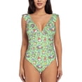 thumbnail image 2 of Goofa Spring Gnomes Print Women's Ruffled One Piece Swimsuit V Neck, 2 of 7