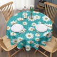 thumbnail image 3 of Turquoise Daisy Flower Pattern Round Tablecloth 60"x60",Wrinkle Wipeable Table Cloth for Kitchen Dining Room Picnic Patio Party, 3 of 6